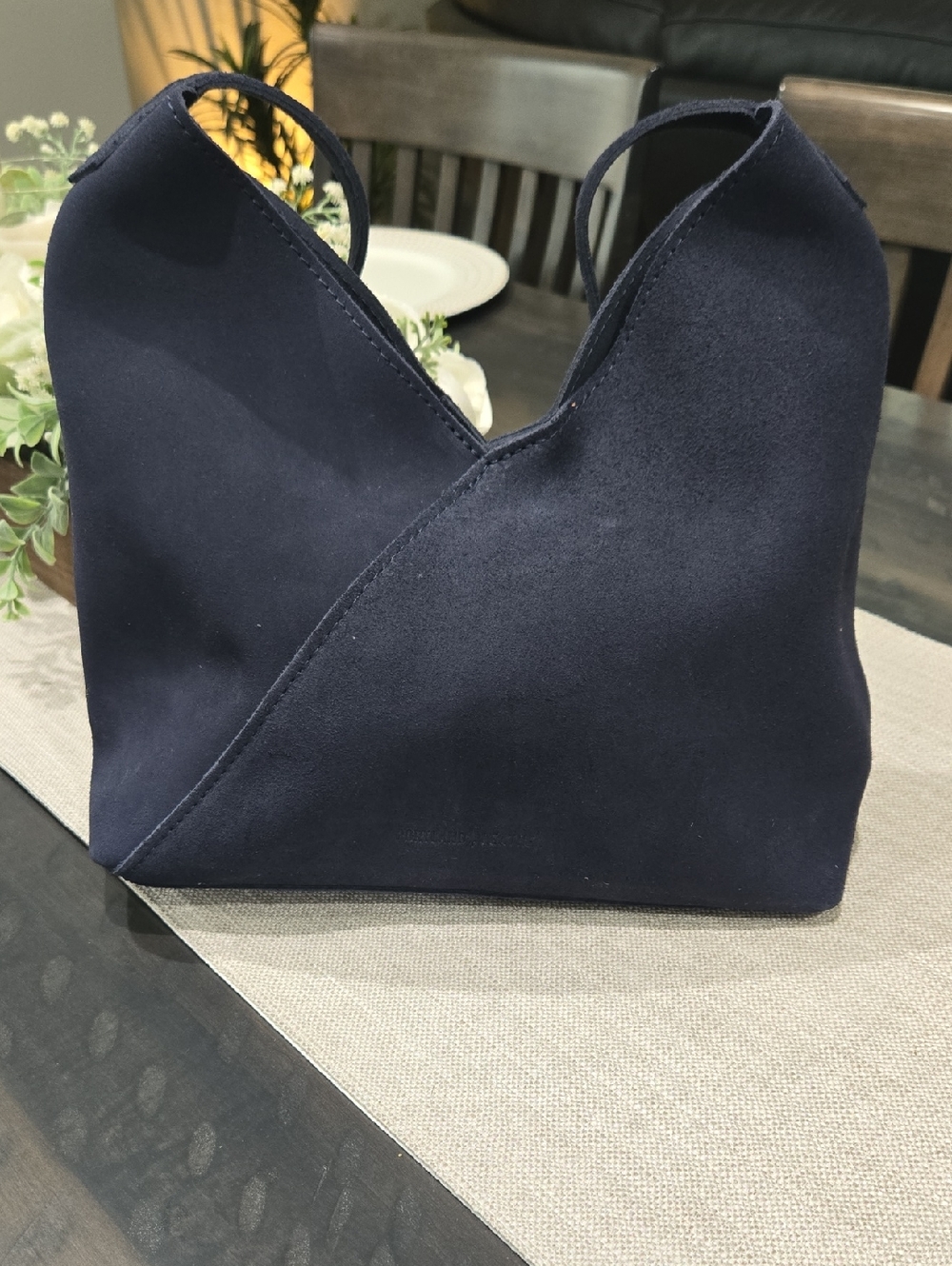 Suede Shoulder Bag in Navy - Minimalist Everyday Carry Large Naomi Bag